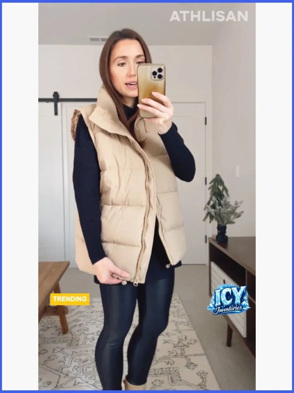 Polyester Puffer Vest with Stand Collar and Side Pockets